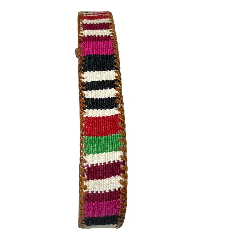 Woven Leather Belt Guatemalan Colorful Striped Boho Western XS‎ 35